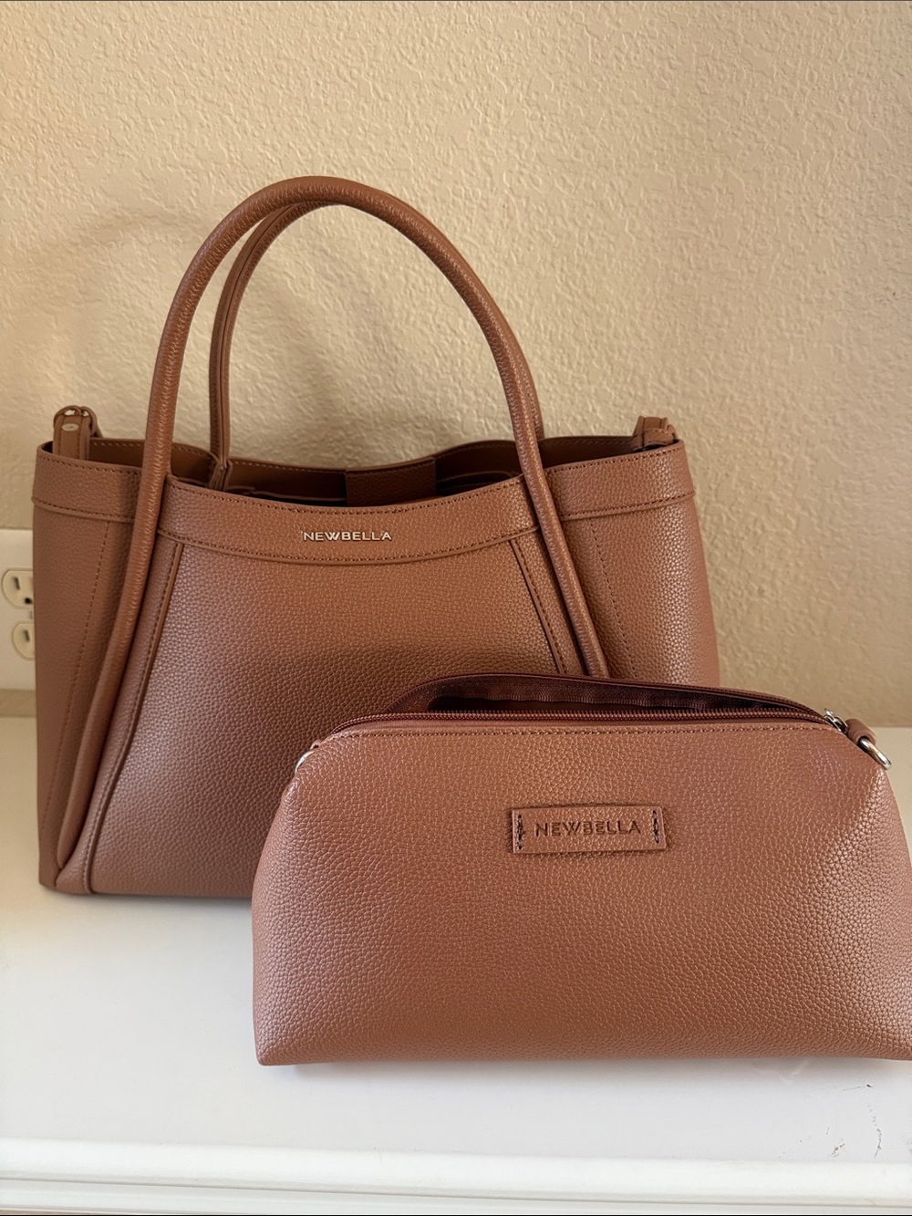 Brown Pebbled Leather Satchel - Newbella Brown Tote
